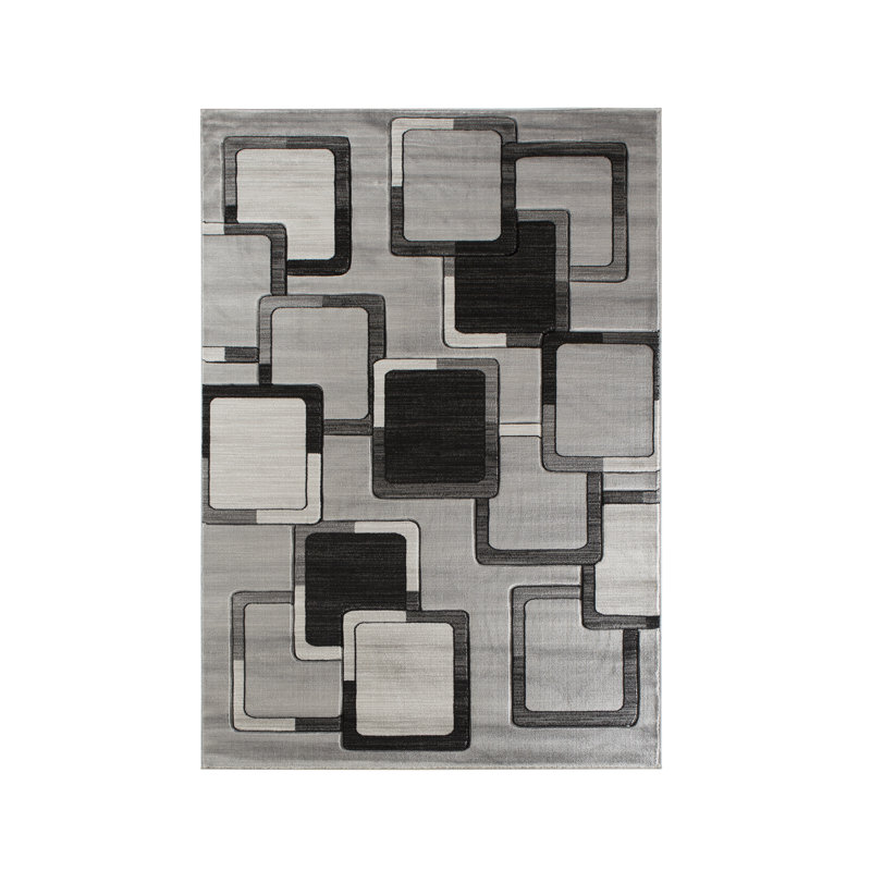 Wrought Studio Adonia Geometric Gray/Black Area Rug & Reviews Wayfair